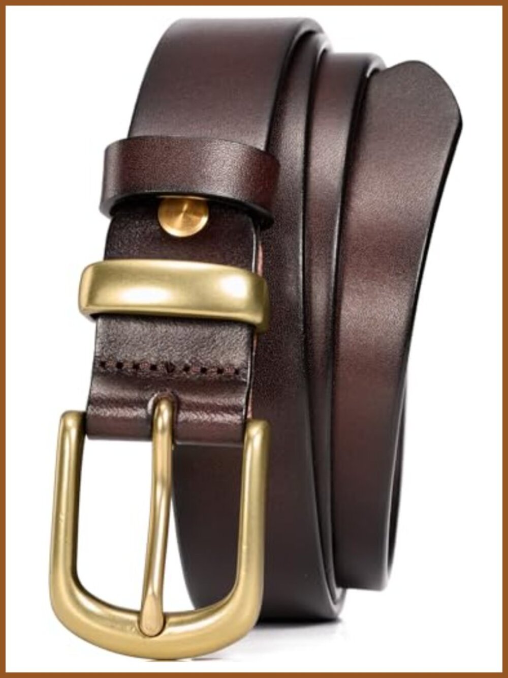 Womens 100% Italian Full Grain Leather Belt with Gold Buckle